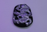 NGP2024 40*55mm carved silver plated matte black obsidian pendants