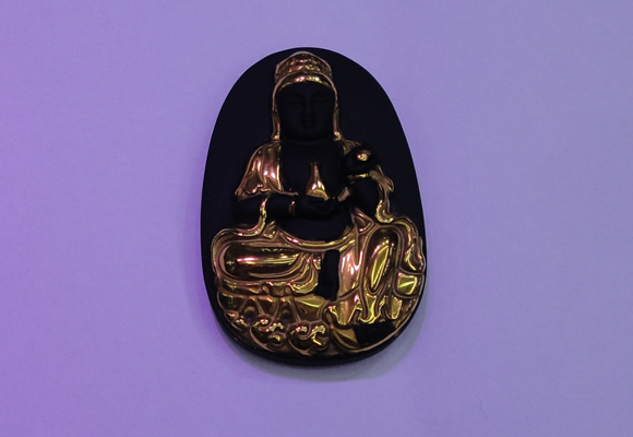 NGP2028 35*55mm carved gold plated matte black obsidian pendants