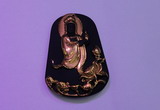 NGP2031 40*60mm carved gold plated matte black obsidian pendants