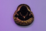 NGP2037 40*45mm carved gold plated matte black obsidian pendants