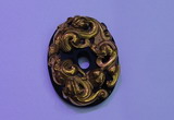 NGP2041 40*55mm carved gold plated matte black obsidian pendants