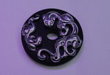 NGP2043 50mm carved silver plated matte black obsidian pendants