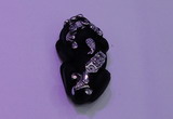 NGP2046 15*20*40mm carved silver plated matte black obsidian pendants