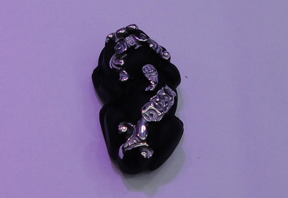 NGP2046 15*20*40mm carved silver plated matte black obsidian pendants