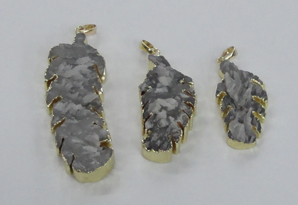 NGP2108 20*40mm - 25*65mm feather-shaped druzy agate pendants