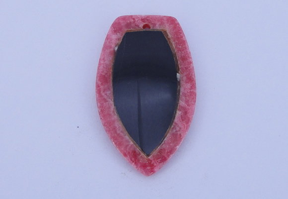 NGP211 30*50mm fashion dyed rhodochrosite & black stone pendant