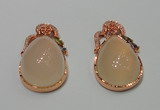 NGP2135 25*42mm agate gemstone pendants with crystal pave alloy settings