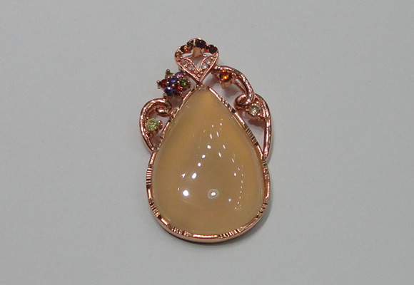 NGP2139 25*45mm agate gemstone pendants with crystal pave alloy settings