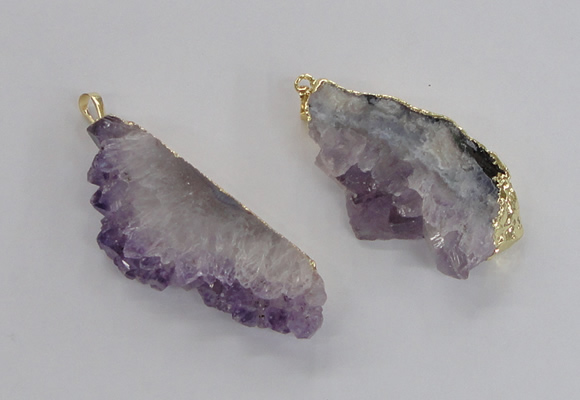 NGP2358 30*50mm - 30*65mm freeform druzy amethyst pendants