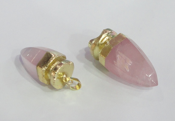 NGP2490 15*30mm - 18*40mm cone rose quartz pendants wholesale