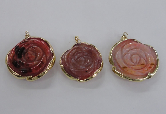 NGP2520 40mm - 45mm carved flower agate gemstone pendants