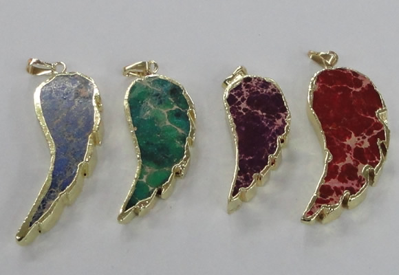 NGP2530 18*40mm - 22*55mm wing-shaped sea sediment jasper pendants