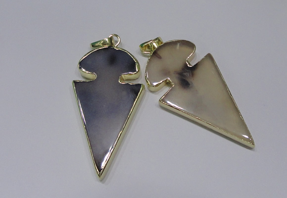 NGP2645 25*48mm - 28*54mm arrowhead agate pendants wholesale