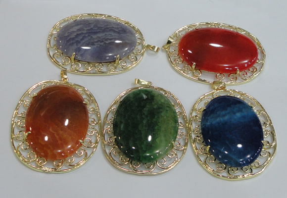 NGP2760 50*60mm oval agate gemstone pendants wholesale