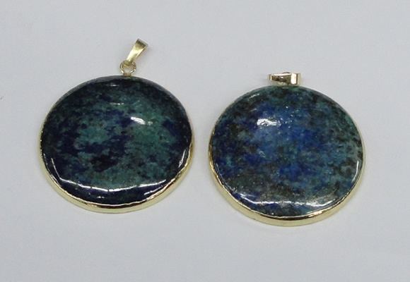 NGP2930 40*42mm flat round chrysocolla gemstone pendants