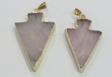 NGP3038 20*35mm – 25*40mm arrowhead rose quartz pendants