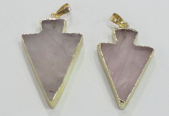 NGP3038 20*35mm – 25*40mm arrowhead rose quartz pendants