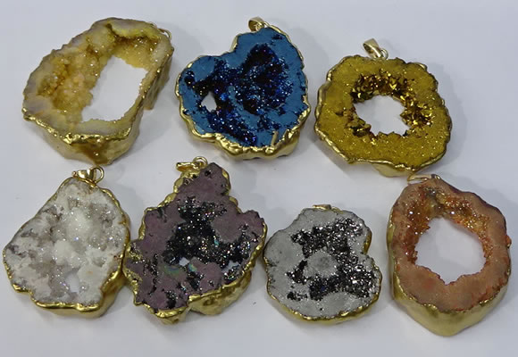 NGP3147 25*35mm - 40*50mm freeform plated druzy agate pendants