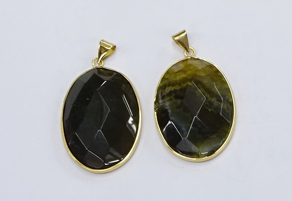 NGP3293 33*45mm faceted oval agate gemstone pendants wholesale