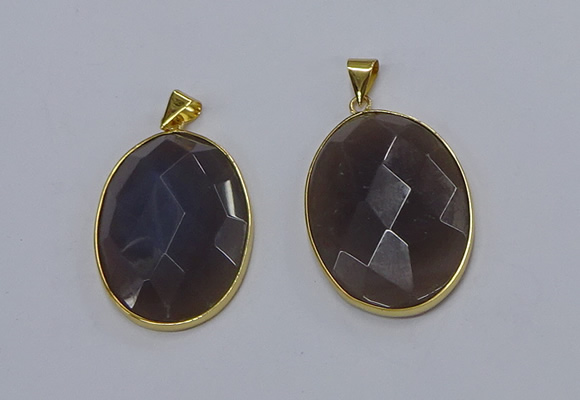 NGP3295 33*45mm faceted oval agate gemstone pendants wholesale