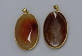 NGP3298 34*57mm faceted oval agate gemstone pendants wholesale