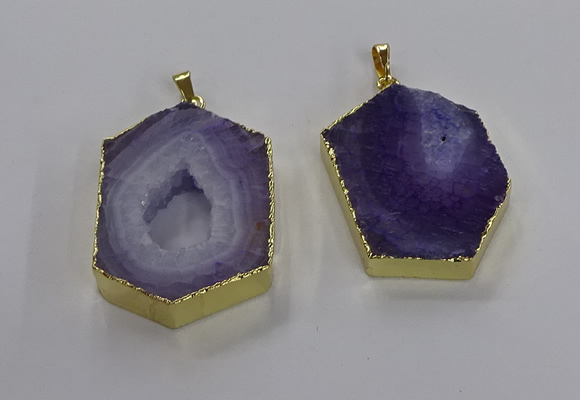 NGP3495 25*40mm - 30*45mm hexagon druzy agate pendants