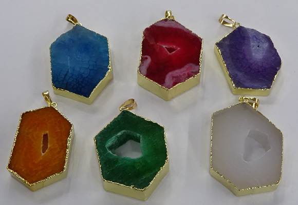 NGP3501 25*40mm - 30*45mm hexagon druzy agate pendants