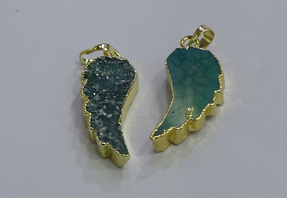 NGP3608 15*30mm - 18*40mm wing-shaped druzy agate pendants