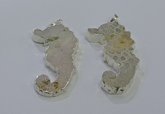 NGP3662 22*58mm - 25*55mm seahorse fossil coral pendants