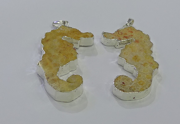 NGP3663 22*58mm - 25*55mm seahorse fossil coral pendants