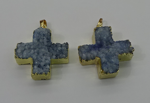 NGP4168 30*32mm cross druzy quartz pendants wholesale