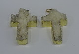 NGP4172 30*48mm - 32*50mm cross druzy quartz pendants wholesale