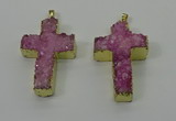 NGP4175 30*48mm - 32*50mm cross druzy quartz pendants wholesale