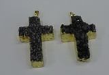 NGP4179 30*48mm - 32*50mm cross druzy quartz pendants wholesale