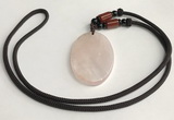 NGP5593 Rose quartz oval pendant with nylon cord necklace