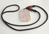 NGP5594 Rose quartz rectangle pendant with nylon cord necklace