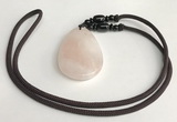 NGP5596 Rose quartz flat teardrop pendant with nylon cord necklace