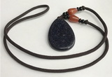 NGP5615 Blue goldstone flat teardrop pendant with nylon cord necklace