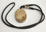 NGP5627 Picture jasper oval pendant with nylon cord necklace