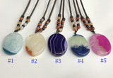 NGP5646 Agate oval pendant with nylon cord necklace