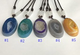 NGP5651 Agate oval pendant with nylon cord necklace