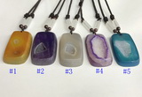 NGP5652 Agate rectangle pendant with nylon cord necklace