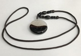 NGP5662 Agate flat round pendant with nylon cord necklace