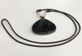 NGP5672 Agate flat teardrop pendant with nylon cord necklace