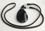 NGP5674 Agate flat teardrop pendant with nylon cord necklace