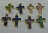 NGP6044 30*40mm - 35*45mm cross mixed gemstone pendants