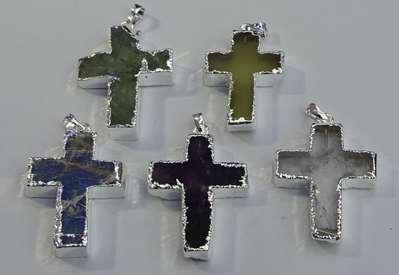 NGP6051 30*40mm - 35*45mm cross mixed gemstone pendants