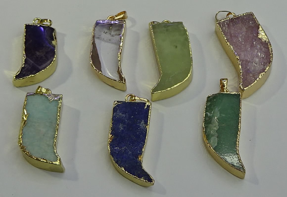 NGP6060 15*40mm - 18*45mm horn mixed gemstone pendants