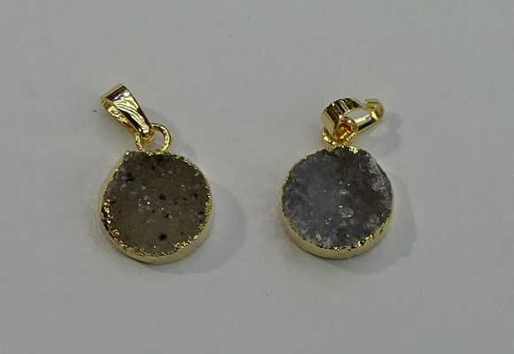 NGP6076 14mm - 15mm flat round druzy agate pendants