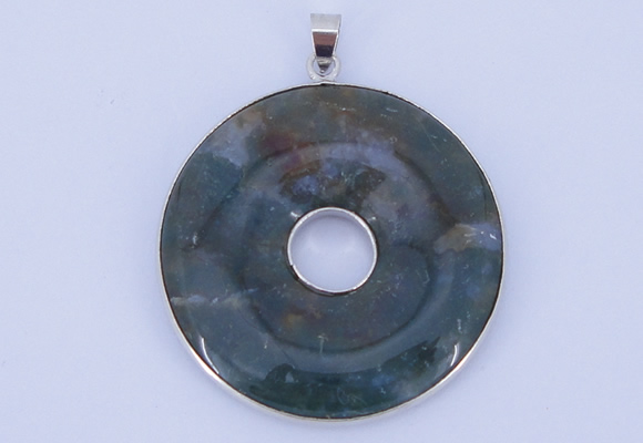 NGP616 5pcs 6*41mm moss agate with brass setting donut pendants